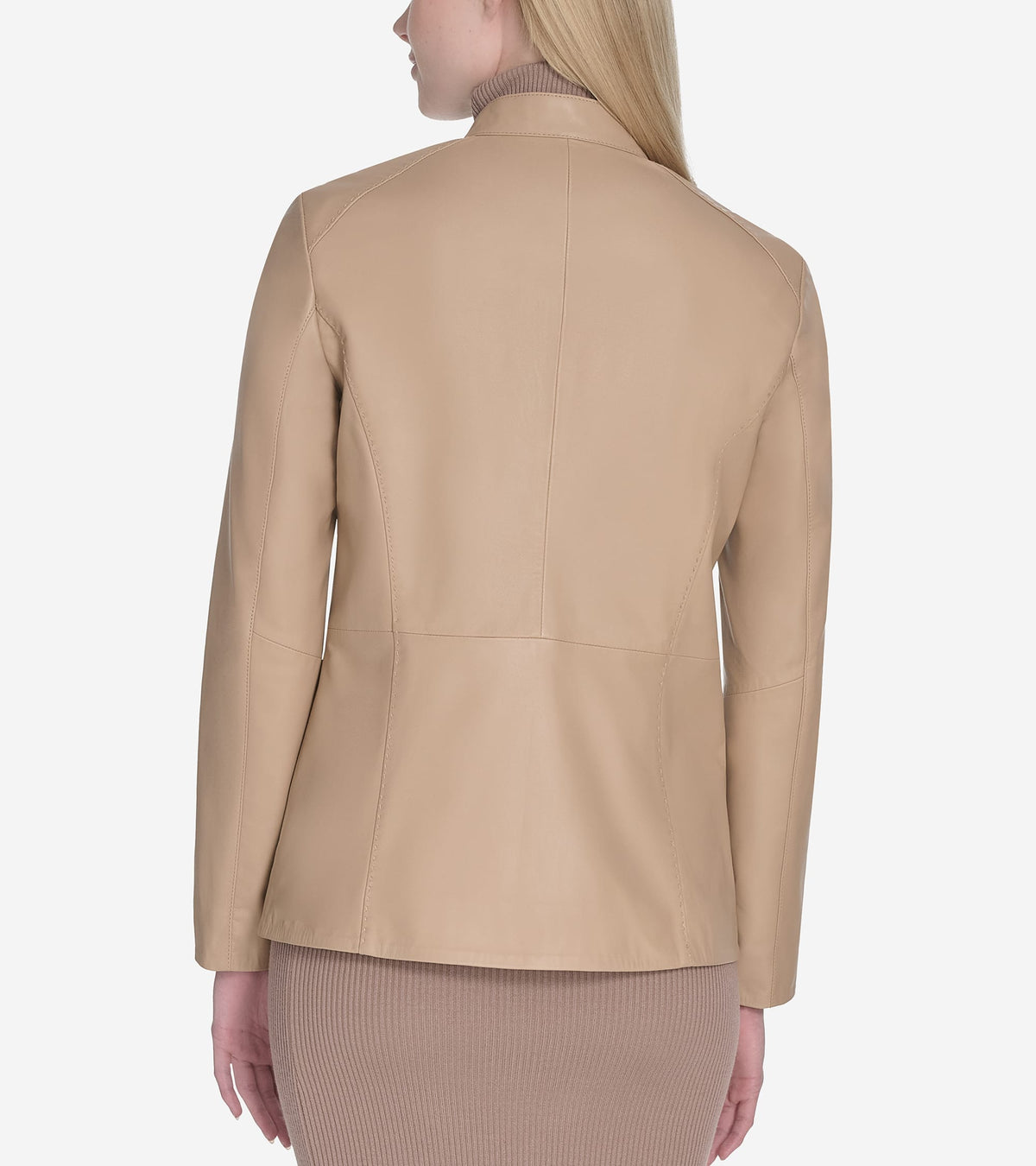 Women's Stand Collar Leather Jacket in Beige | Cole Haan