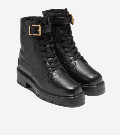 Women's Grand Flex Fenella Buckle Lace-Up Waterproof Booties in Black | Cole Haan