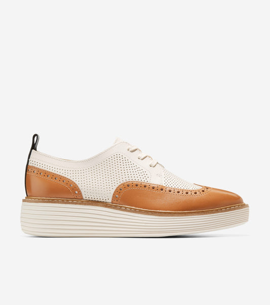Women's ØriginalGrand Platform Wingtip Oxfords in White, brown | Cole Haan