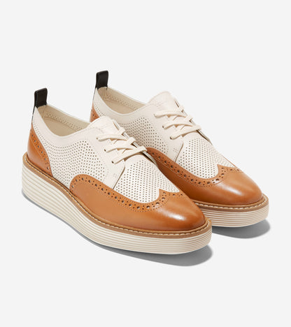 Women's ØriginalGrand Platform Wingtip Oxfords in White, brown | Cole Haan