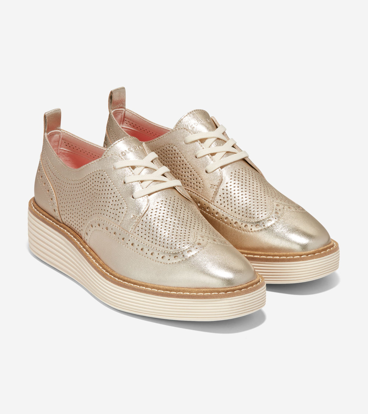 Women's ØriginalGrand Platform Wingtip Oxfords in Gold | Cole Haan