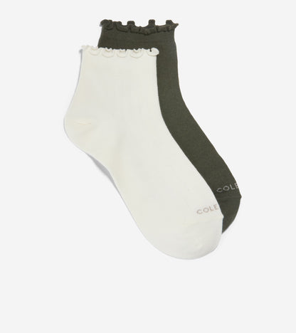 Women's 2-Pair Ruffle Quarter Socks in Green | Cole Haan