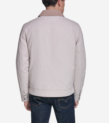 Men's Coated Cotton Trucker Jacket with Corduroy in Beige | Cole Haan