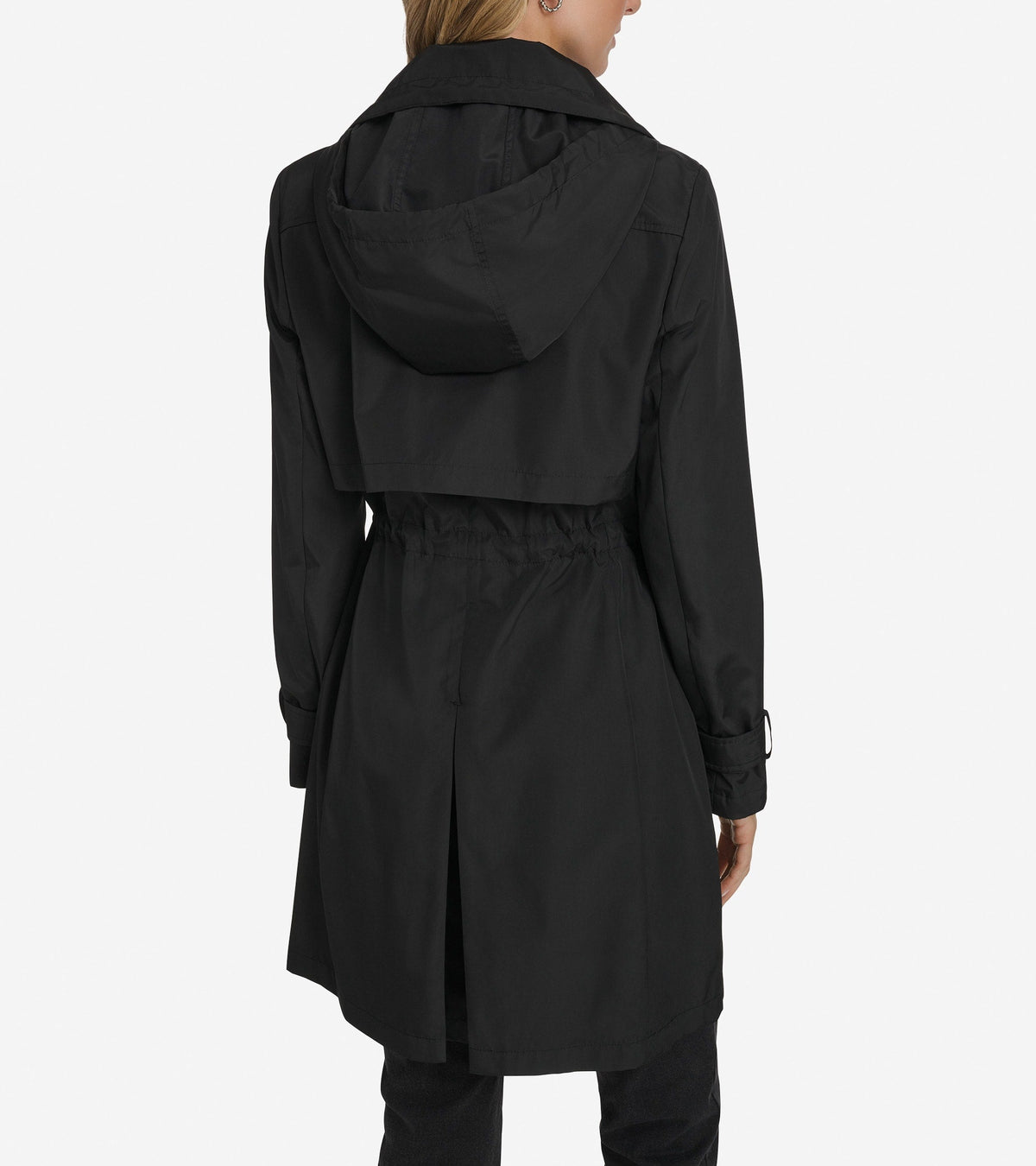 Women's Zip Up Trench Coat with Stow Away Hood in Black | Cole Haan