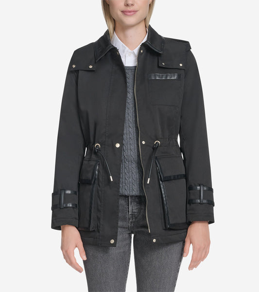 Women's Insulated Twill Rain Parka in Black | Cole Haan