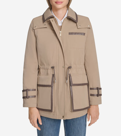 Women's Insulated Twill Rain Parka in Beige | Cole Haan