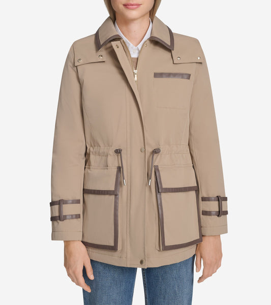 Women's Insulated Twill Rain Parka in Beige | Cole Haan