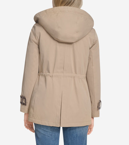 Women's Insulated Twill Rain Parka in Beige | Cole Haan