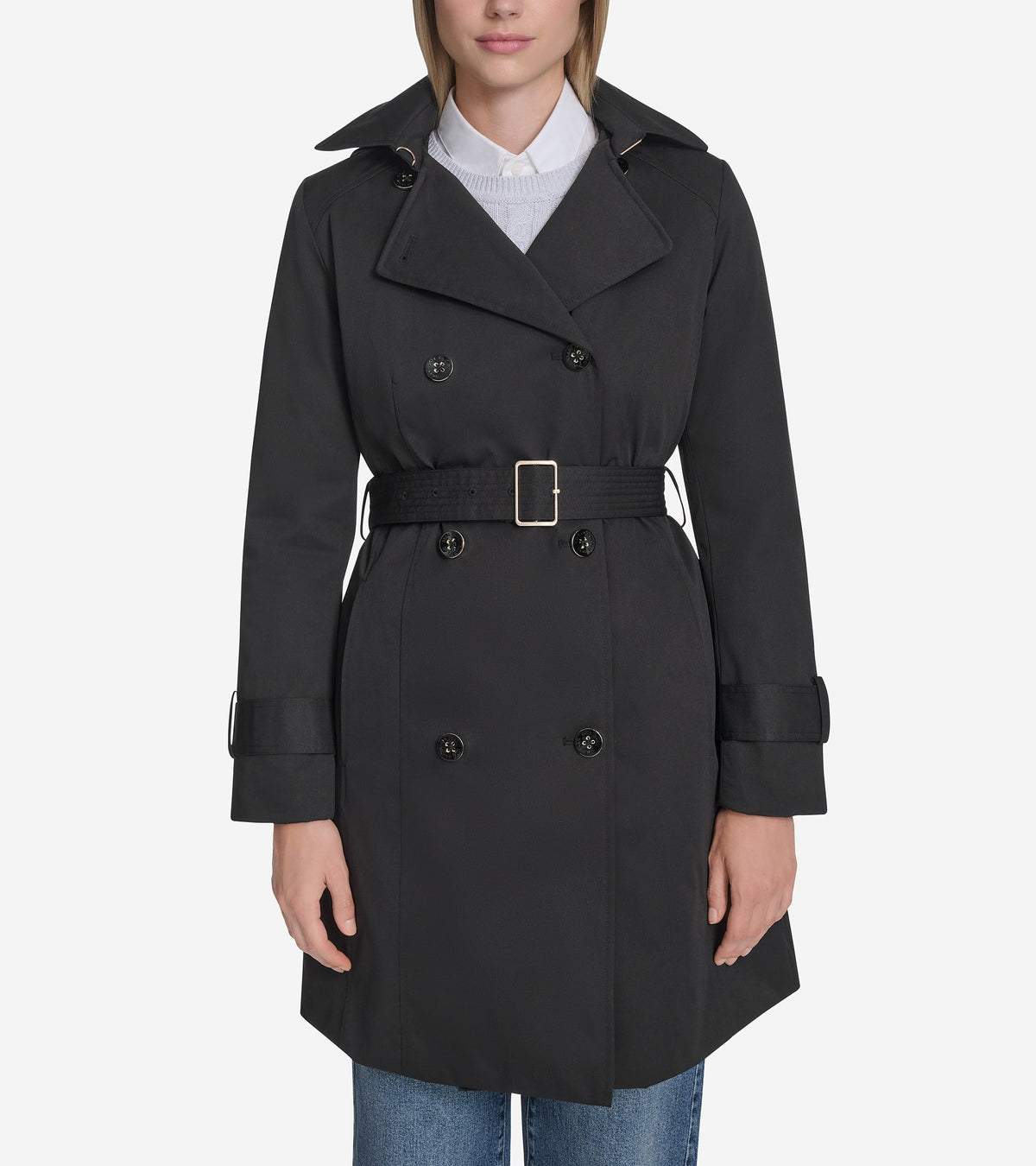 Women's Insulated Twill Trench Coat in Black | Cole Haan